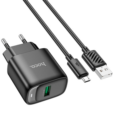 Сетевое зарядное устройство Hoco C140A 1USB/18W/QC 3.0 + MicroUSB White, Черный