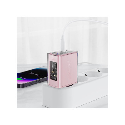 Мережевий зарядний пристрій ACEFAST A45 GaN PD65W 2USB-C+USB-A Cherry Blossom Рожева