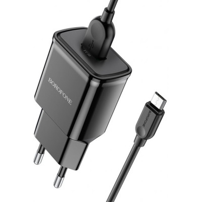 Мережевий зарядний пристрій Borofone BA59A microUSB QC3.0 Чорний