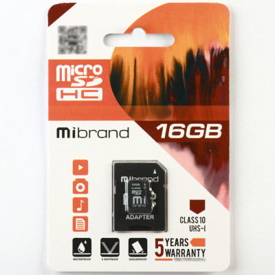 Карта памяти Micro SD16Gb Mibrand Class10 + Адаптер