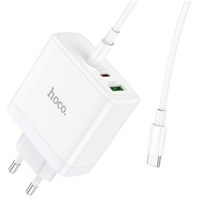 Мережевий зарядний пристрій Hoco N30 65W 1USB+ 2USB-С + Кабель Type-C to Type-C White, Білий