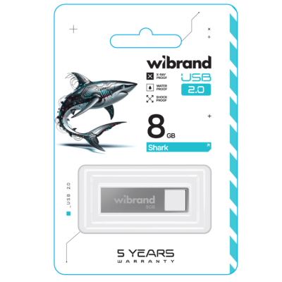 Флеш пам\'ять USB 8Gb Wibrand Shark USB 2.0 Silver, Срібний