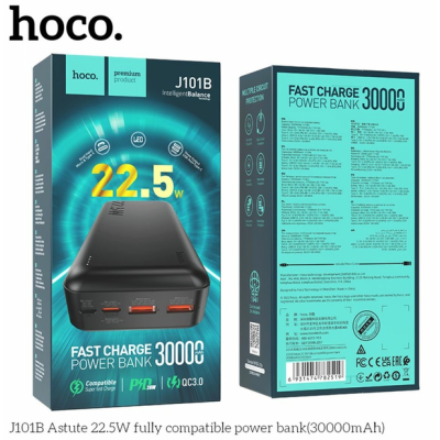 Универсальная мобильная батарея Повербанк Hoco J101B PD+QC 3.0 22.5W 30000mAh Чёрный