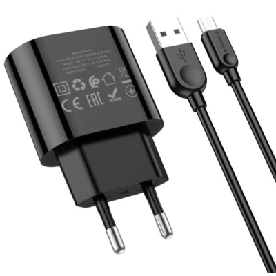 Мережевий зарядний пристрій Borofone BA63A 2USB 2,4A + MicroUSB Чорний