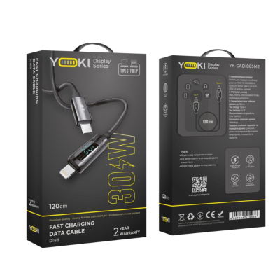 Кабель дата Yoki Type-C to Lightning 30W 1.2м Чорний (YK-CADI885M2)