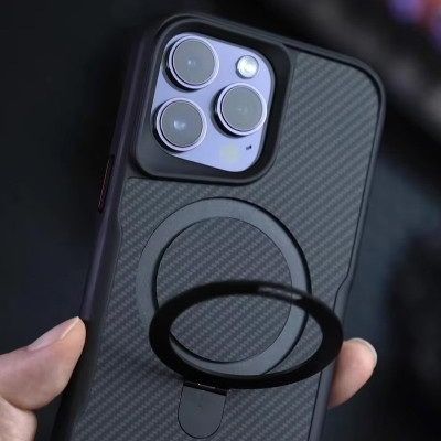 Чохол накладка Metal Buttons with MagSafe Carbon Ring iPhone 16 Pro Max Чорна