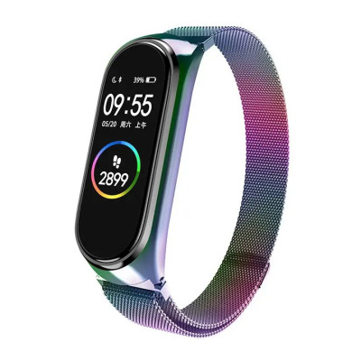 Ремешок Mi Band 5/6 Миланская петля Масляная Радуга